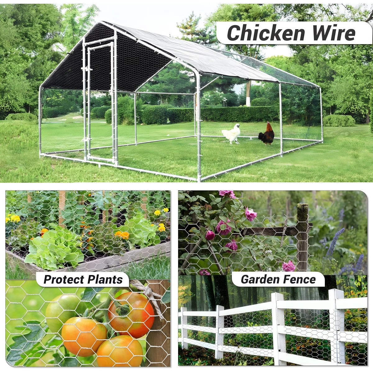 100 FT x 30 IN Chicken Wire Fencing  21 Gauge Galvanized Hexagonal Poultry Netting  Rustproof Metal Wire Mesh for Garden Protection  Rabbit Cages  Floral Arrangements and DIY Crafts
