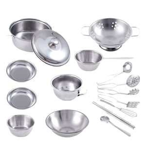16 Pièce Enfants en acier inoxydable Kitchen Playset Ustensiles de cuisine Pots Pans Cadeau pour jouer de la prétention et l'apprentissage du rôle