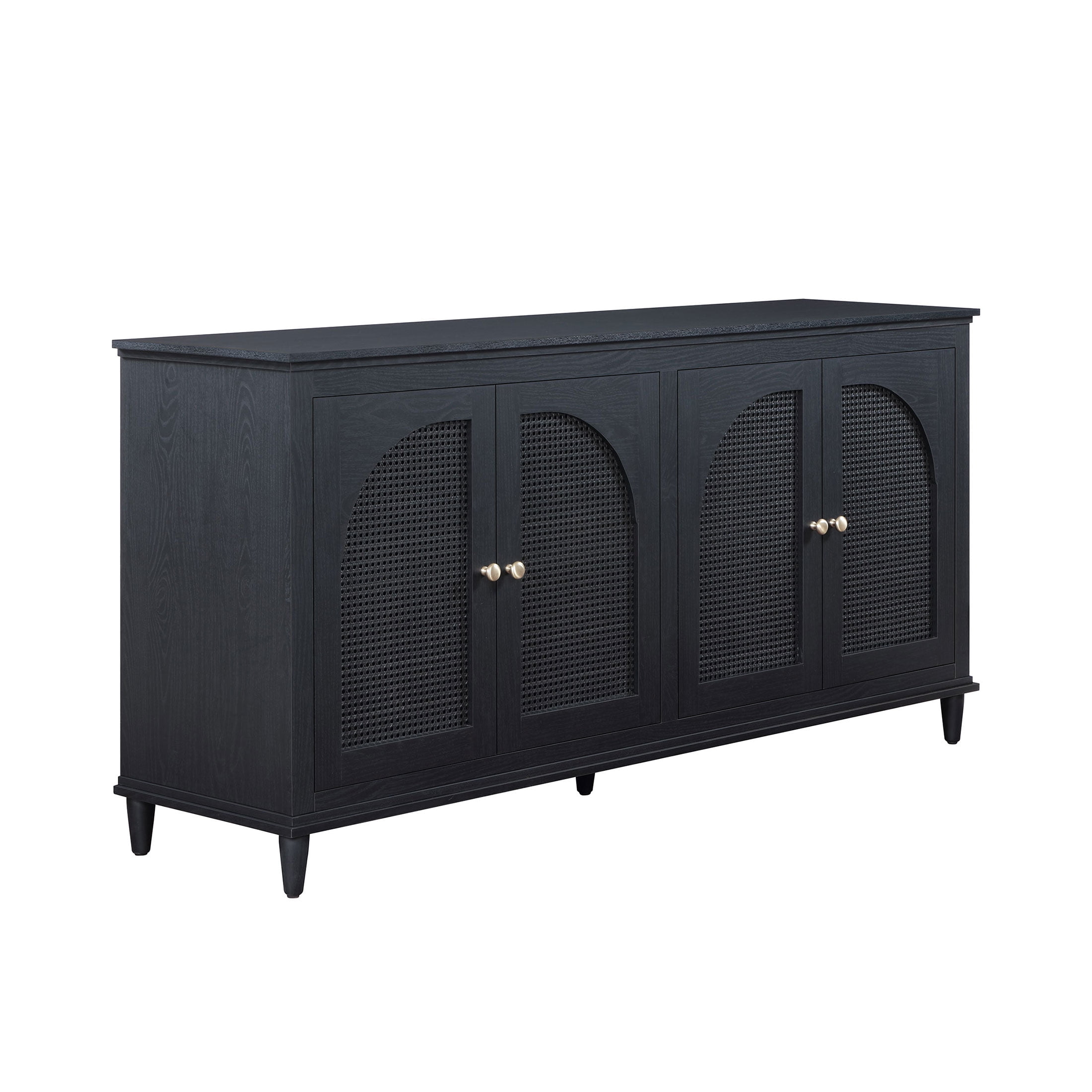 Beautiful Drew Rattan 4-Door Buffet Sideboard by Drew Barrymore, 2 Adjustable Shelves, Black Finish