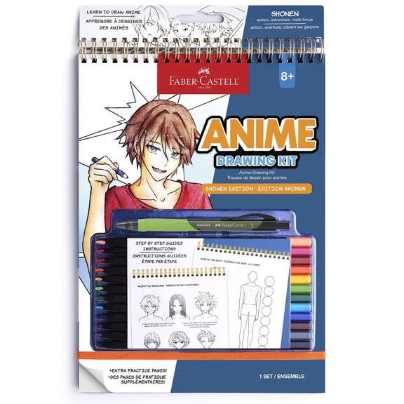 Faber-Castell Anime Drawing Kit - Shonen Edition Easter Basket Filler | Step-by-Step Instruction Book & Drawing Supplies