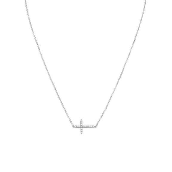 Precious Stars Sterling Silver Cubic Zirconia Sideways Cross Necklace
