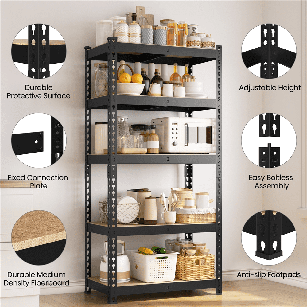 Yaheetech 60''H 5-Tier Metal Boltless Adjustable Storage Shelf, Black