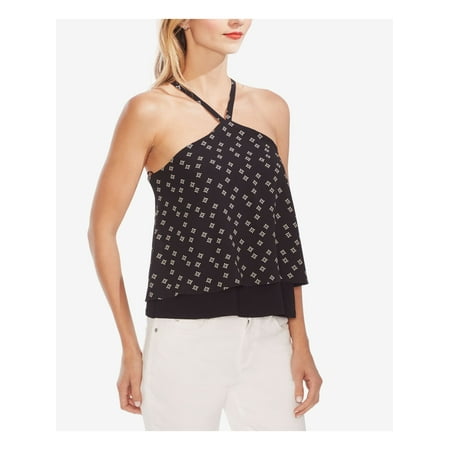 VINCE CAMUTO Womens Black Printed Sleeveless Halter Top Size: XS