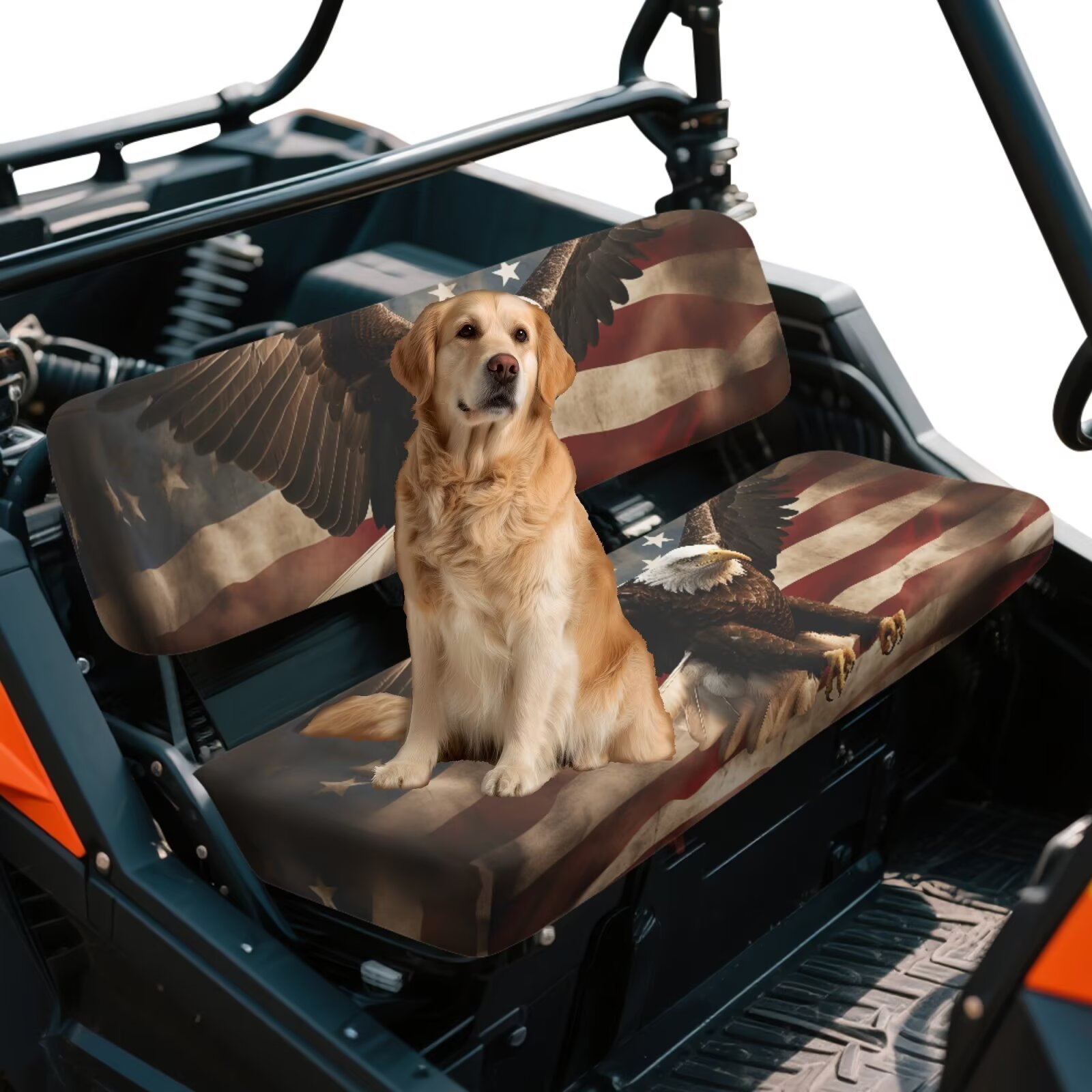 Garronmavis American Flag Eagle UTV Seat Covers for Mule Seat Accessories Parts Anti-Slip Dirt-Proof Full Protection Compatible with Kawasaki Mule 40104x4 FE(2021-2025)