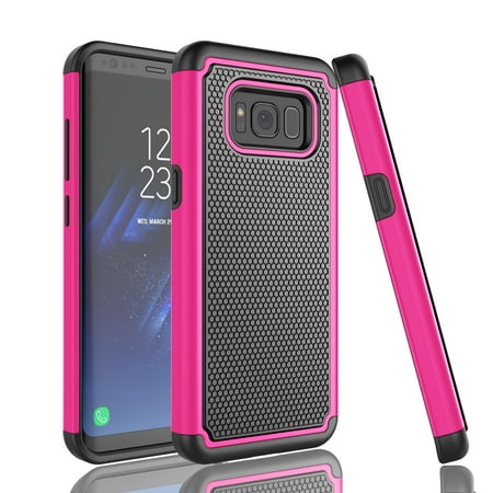 Galaxy S8 Plus Case, S8+ Case Cover, Tekcoo [Tmajor] Shock Absorbing [Hot Pink] Hybrid Rubber Silicone & Plastic Scratch Resistant Bumper Rugged Grip Cases Cover For Samsung Galaxy S8