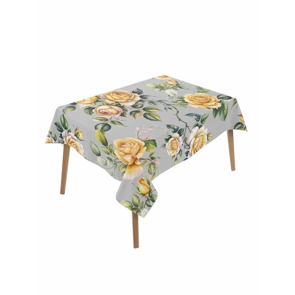 Yellow Rose Table Cloth, Vintage Country Botanical Floral Vines Waterproof Tablecloth for Rectangle Tables, Reusable Washable Fabric Table Cover for Restaurant Kitchen Dining Tables 60"x102"