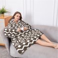 thumbnail image 5 of Oversized Wearable Blanket Hoodie,Brown and White Geometric Pattern Sherpa Blanket Hoodie with Super Pockets,Super Warm Fuzzy Pullover for Women & Men, 5 of 6