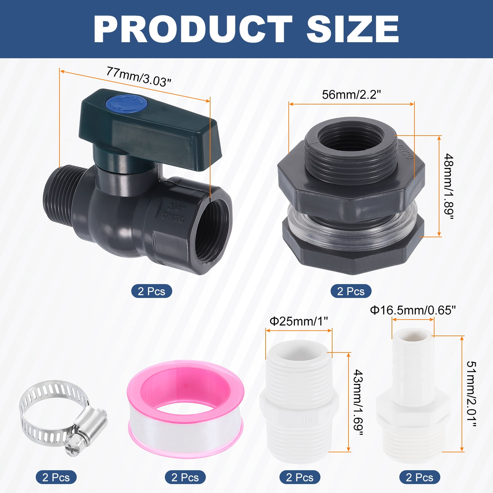 Uxcell 2Set Rain Barrel Faucet Kits, 3/4" GHT Rain Barrel Spigot with Plastic Adapter