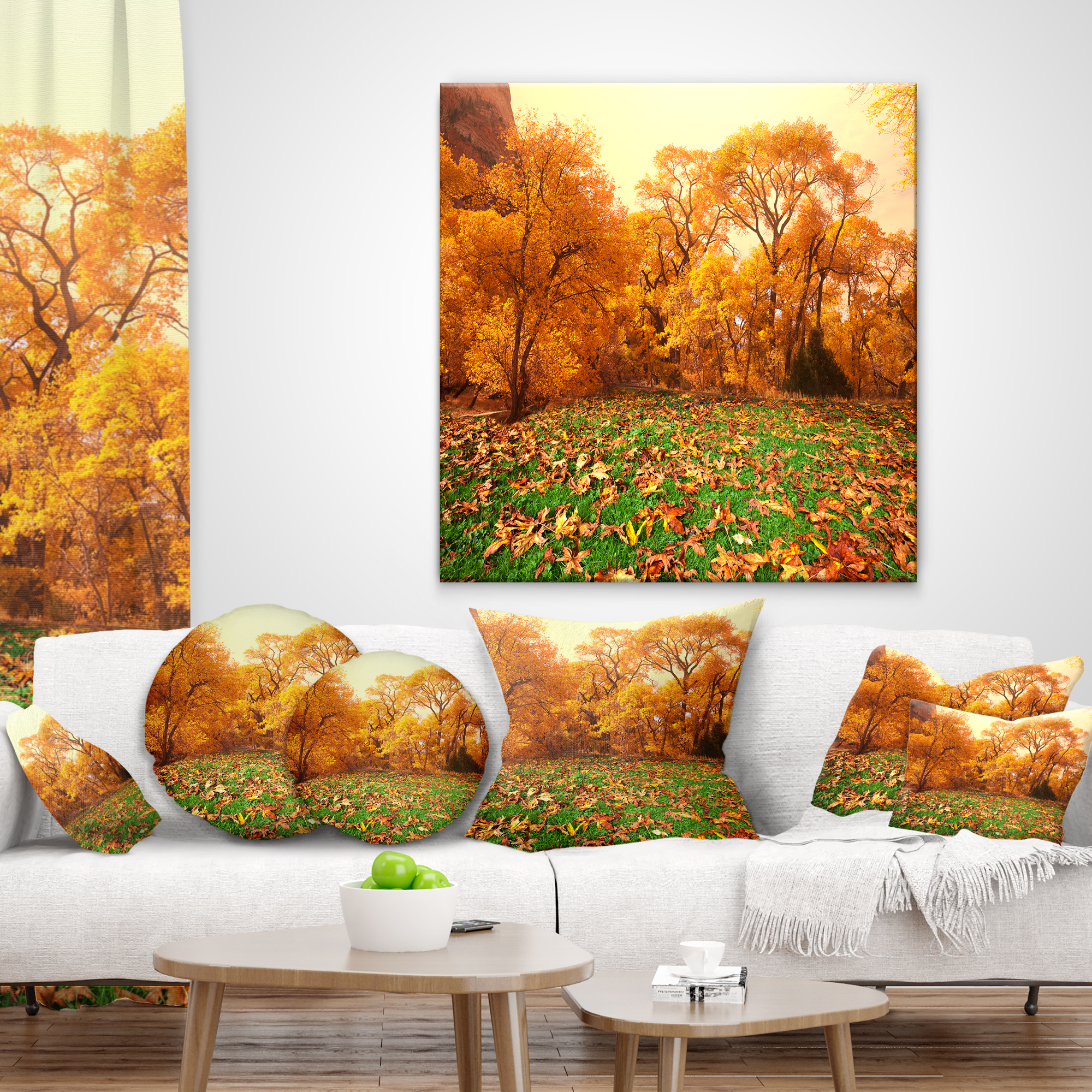 Designart Beautiful Autumn with Green Grass - Landscape Printed Throw Pillow - 12x20