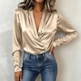 thumbnail image 6 of IUYRTFE Women's Satin Wrap V Neck Long Sleeve Blouse Draped Front Elegant Casual Work Top, 6 of 9