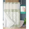 thumbnail image 2 of No Hook Shower Curtain with Snap in Liner, Vintage Sage Green European Floral Pattern Hotel Shower Curtains for Bathroom, Washable Shower Curtain Liner Set with Mesh Top Window, 72"x96", 2 of 6