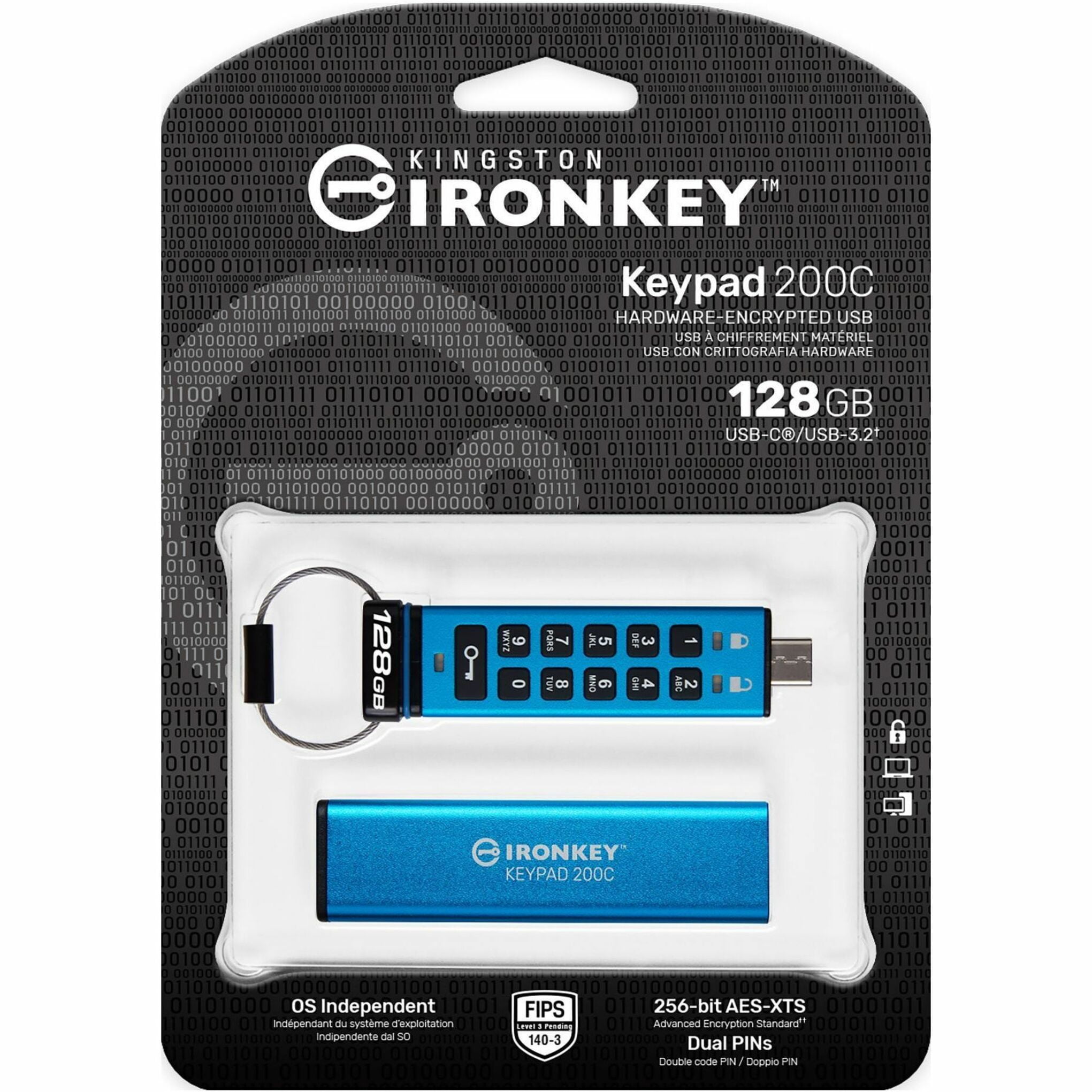 Kingston IronKey Keypad 200C - USB flash drive - encrypted - 128 GB - USB-C 3.2 Gen 1