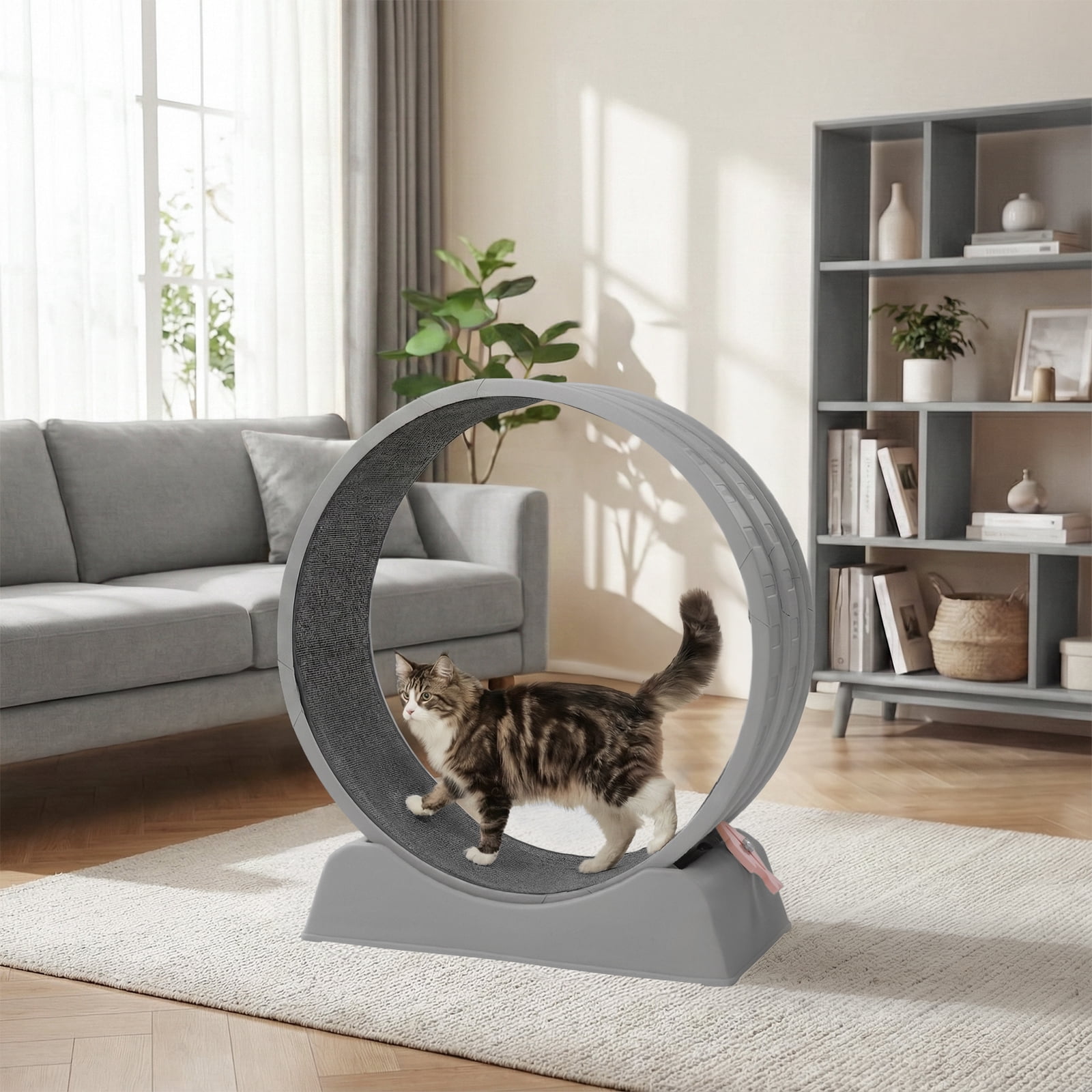 UBesGoo 31in Cat Exercise Wheel, Gray Carpeted Treadmill for Daily Fitness & Weight Loss, Safe Design