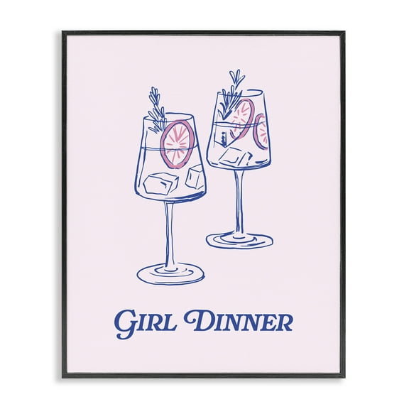 Stupell Industries Girl Dinner Cocktails Food & Beverage Painting Black Framed Art Print Wall Art, 11 x 14