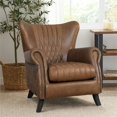 thumbnail image 4 of Pasargad Home Harrison Top Grain Leather Upholstered Brown Wing Chair, 4 of 11