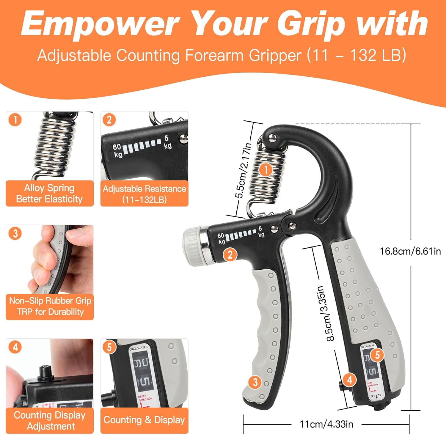 CYFIE Grip Strength Trainer Kit 6 Pack, Adjustable Hand Gripper Strengthener, Forearm Strengthener, Forearm Exerciser, Finger Strengthener, Stress Ball and Grip Ring for Workout Recovery & Musicians
