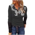 thumbnail image 2 of ICHUANYI Liquidación Mujeres Casual Impresión Botones Manga Larga Encaje Patchwork Slim Blusa Camiseta Tops ICHUANYI WER202308245524, 2 of 8