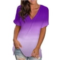 thumbnail image 1 of Pompotops Blouse Mode Femme Dégradé Imprimé Col en V Manches Courtes T-shirt Ample, 1 of 7
