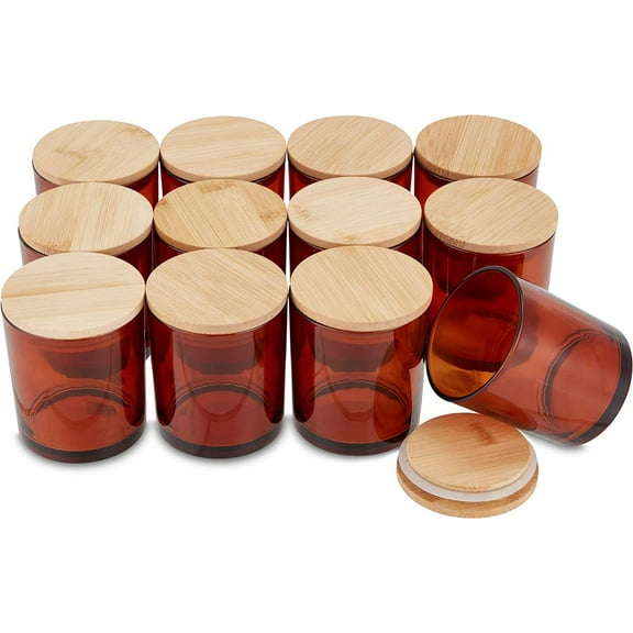 Pavelle Glass Candle Jars with Bamboo Lids for Candle Making, Candles Storage & More