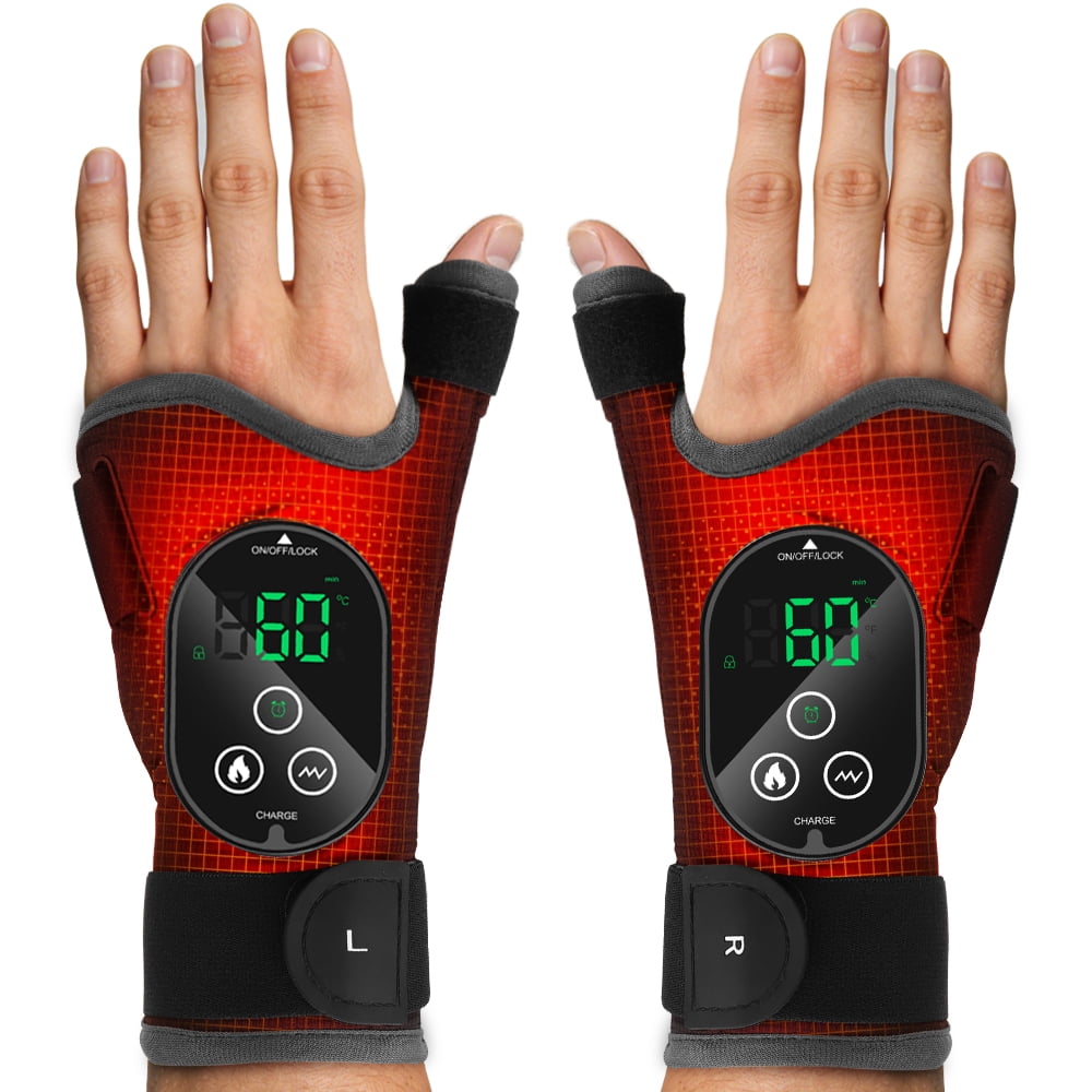 FlareMore Cordless Heated Wrist Brace with Vibration, Rechargeable Wrist Heating Pad Wrap, 3 Heat Levels, Adjustable Support with Thumb, for Work, Workout & Daily Use