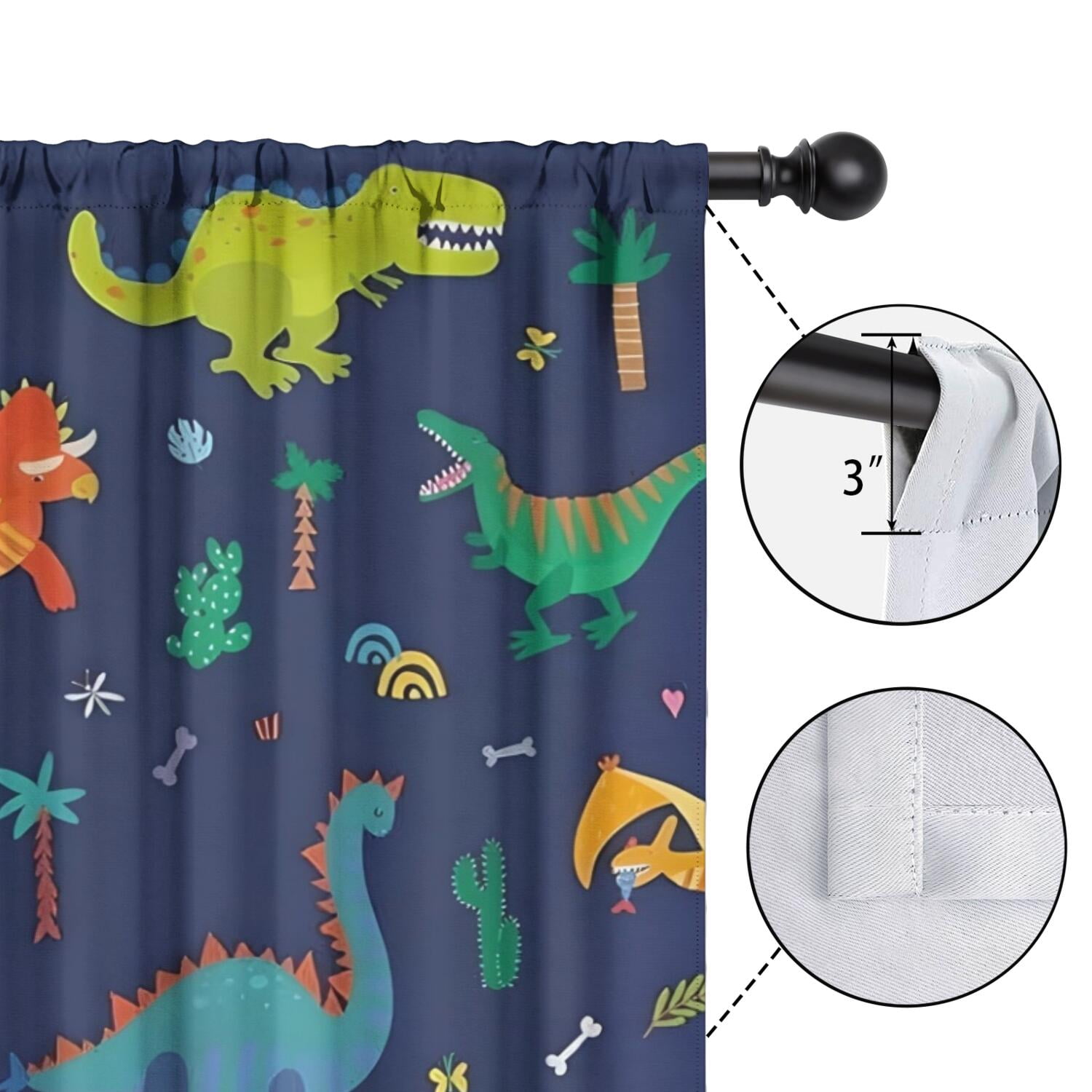 Dino Curtains for Boys Room, Kids Boys Cartoon Dinosaur Funny Colorful Safari Animals Blackout Window Drapery Treatments for Baby Kids Room Bedroom Living Room Nursery Fabric 2 Panels, 52x84 Inch