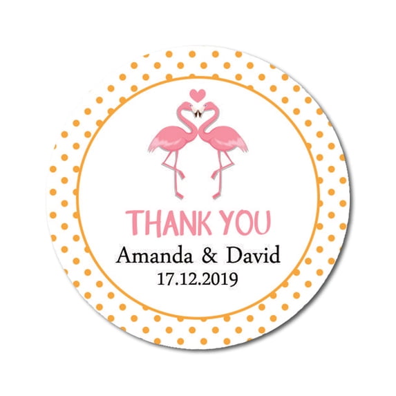 Darling Souvenir Round 45 Pieces Flamingo Love Thank You Stickers Personalized Bride Groom Names And Date Envelope Seals-Yellow