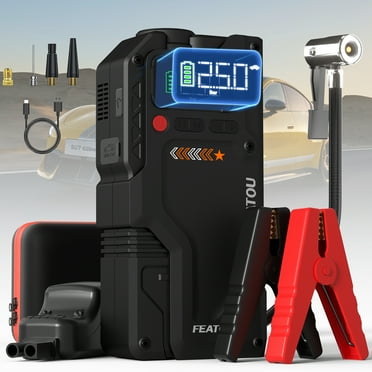 FEATOU 6000A Peak Portable Car Jump Starter with Air Compressor,12V Battery Booster for Gas/Diesel Engines (Up to 8.5L Gas/7.0L Diesel),Emergency Power Bank with LED Light