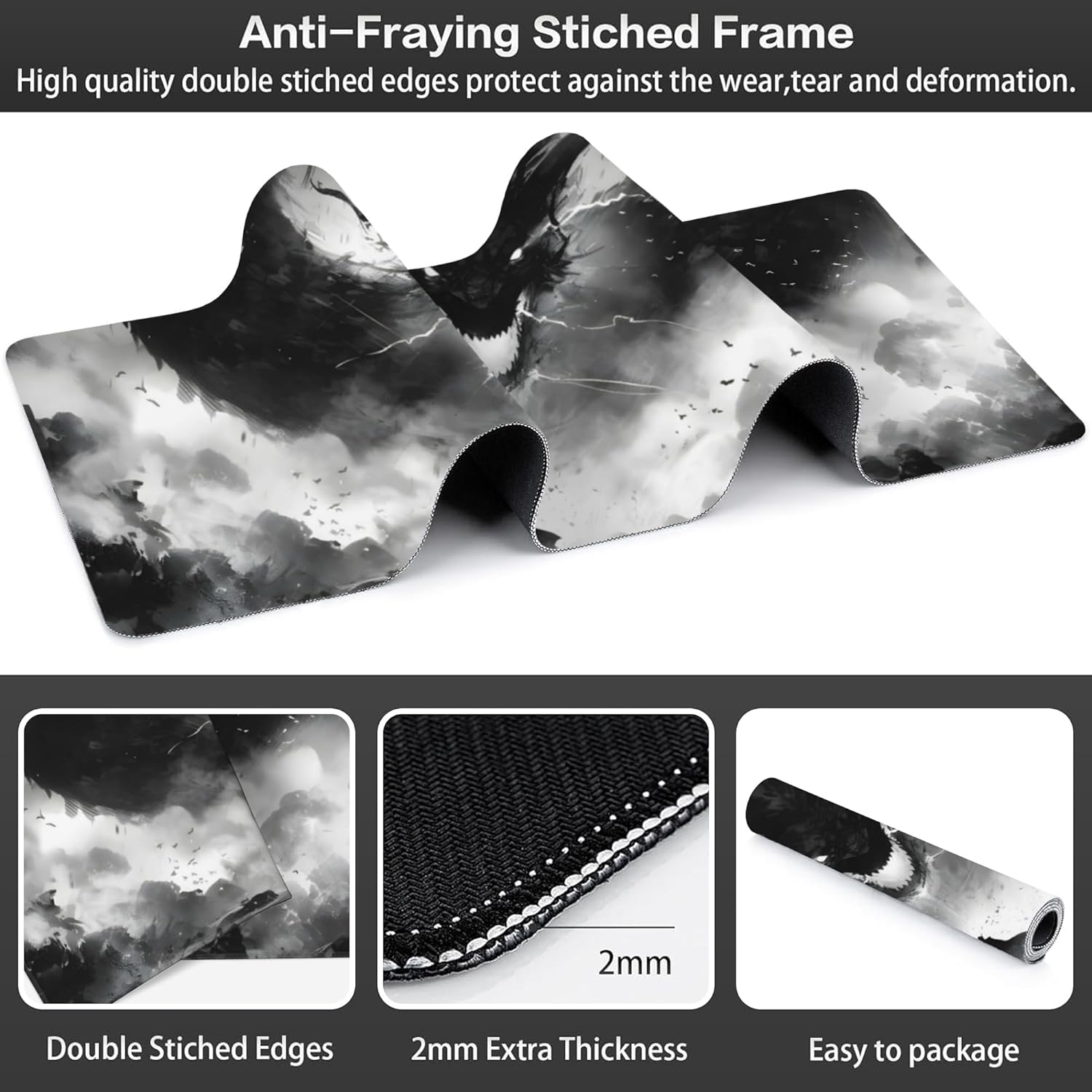 Extended Large Gaming Mouse Pad, Horror Anime Manga Large Desk Mat for Desktop XXL, Non-Slip Rubber Base Stitched Edges Long Computer Keyboard Desk Pad Mouse Mat for Gaming Home Office 35.4"X15.7"