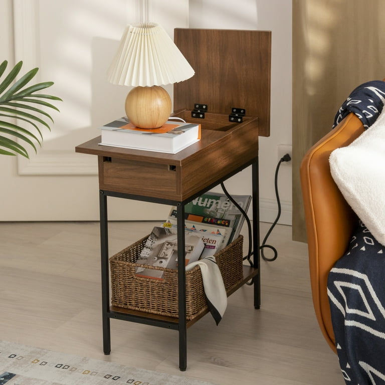 StorageWorks Flip Top Narrow End Table with Storage and Built-In