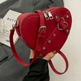 thumbnail image 3 of Women Small Heart Rivet Bag PU Leather Solid Color Girls Dating Bag (Wine Red), 3 of 10