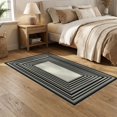 thumbnail image 2 of ODIKA 5'x7' Washable Area Rug Non-Slip, Chair-Friendly Ivory Contemporary Contrast Parallel Bands Evenly Spaced Tan for Dining Room, Under Table, Home Office, 2 of 7