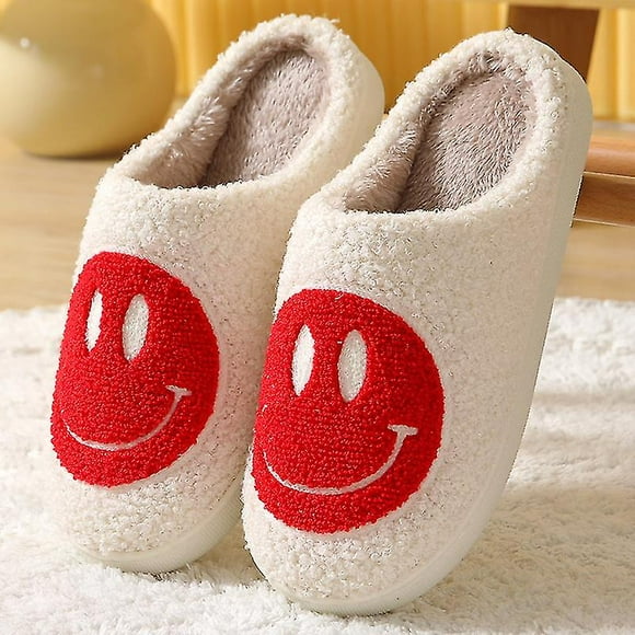 Slippers Smiley Face Slippers Women Smile Slippers Happy Face Slippers Retro Smiley Face Soft Plush Comfy Warm Slip-on Slippers