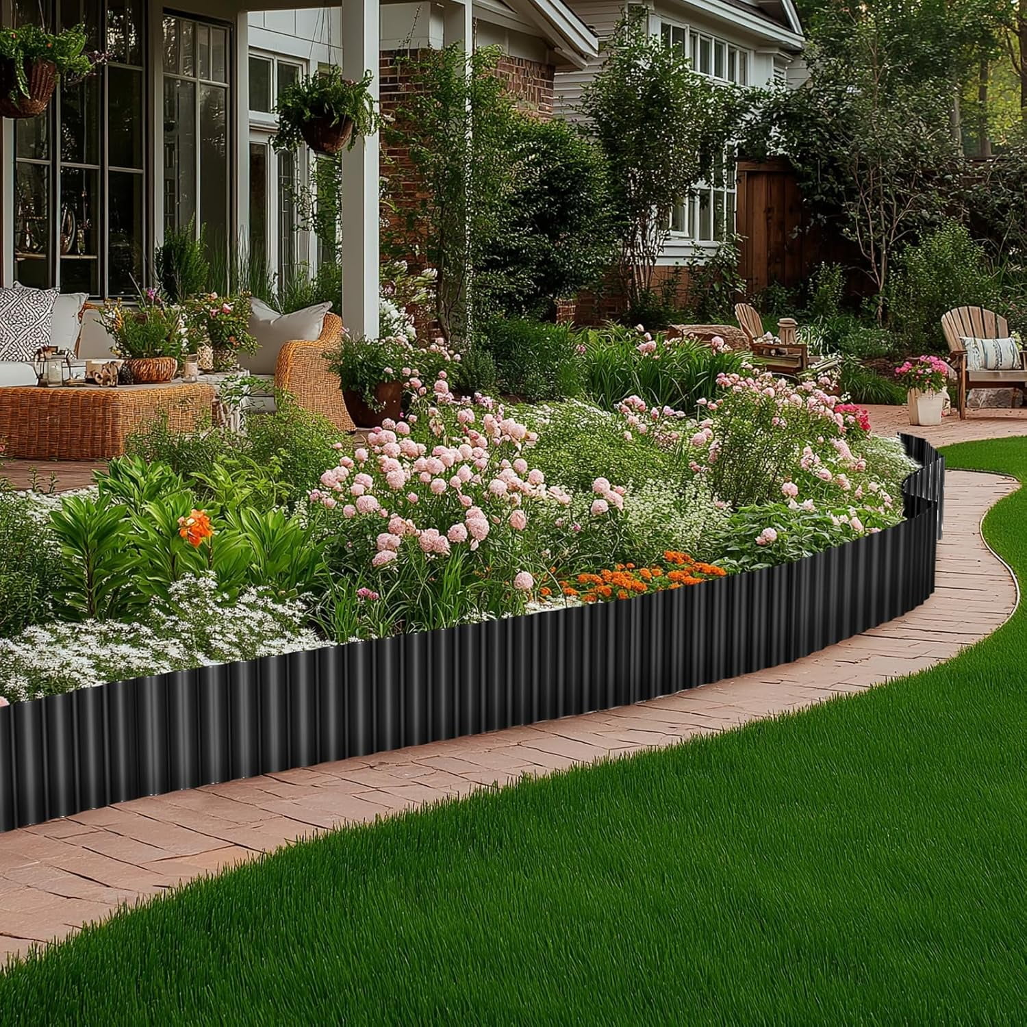 Corrugated Metal Garden Edging, 6'' x 20FT Landscape Border for Flower Bed, Lawn, Yard, Paver Black