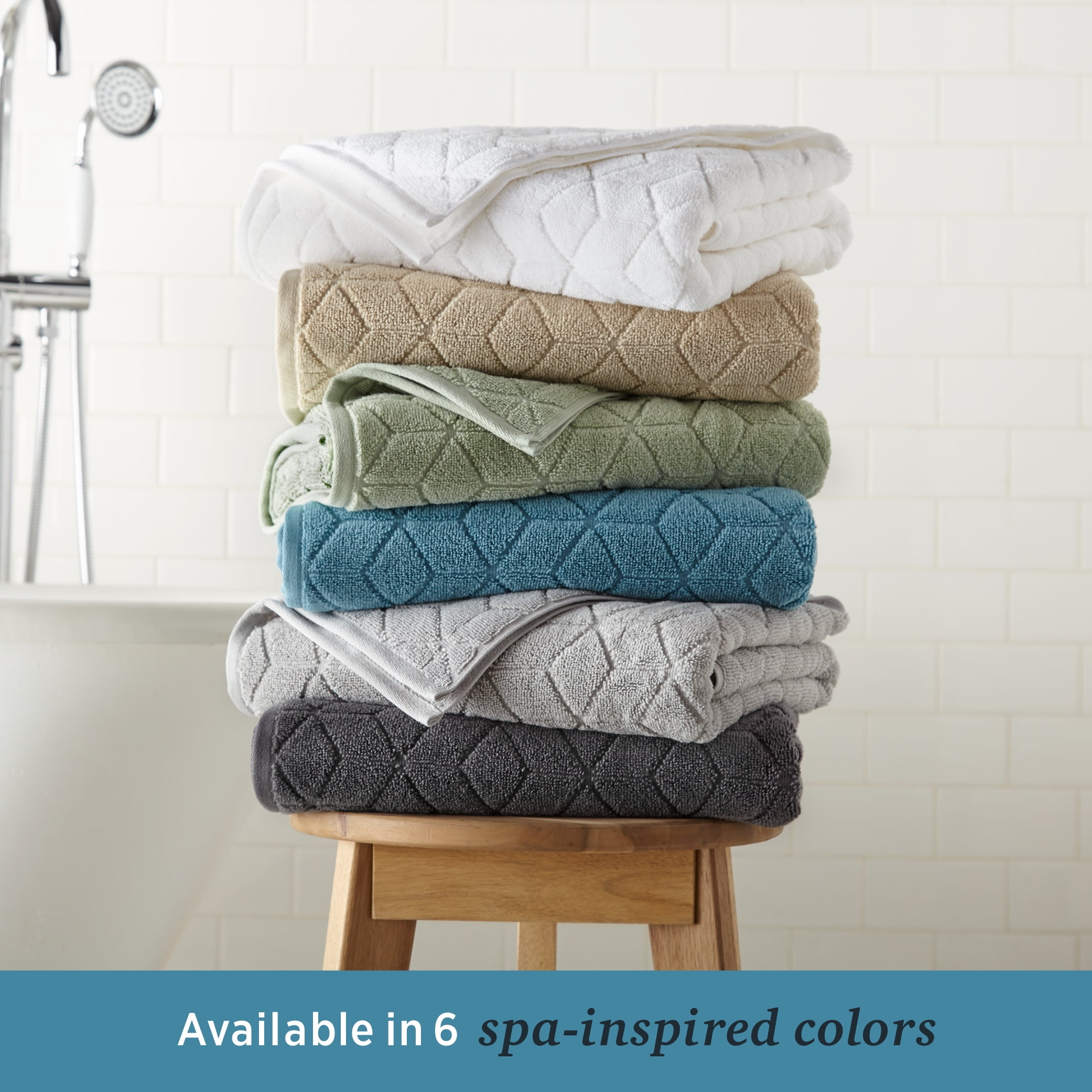 WelHome 100% HYGROCOTTON® 6-Piece Textured Soft Towel Set, Quiet Shade, 550 GSM, 2 Large Bath Towels 30" x 56", 2 Hand Towels, 2 Washcloths, Absorbent & Plush Bathroom Towels