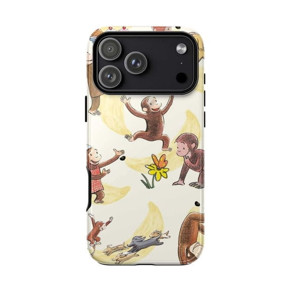 Nostalgic Curious Monkey Phone Case, Cute Monkey Banana Pattern Art Cover, Wholesome Design for iPhone 17 16 15 14 13 12 11 Pro Plus Mini