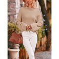 thumbnail image 2 of FOCUSNORM Pull Tricoté Automne Hiver pour Femmes Manches Longues Col Haut Ourlet Fendu, 2 of 7