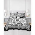 thumbnail image 2 of Quilts Queen Size Bedding Set, Black Floral Reversible Summer Quilt 3 Pieces, Vintage Flowers Leaves Farmhouse Greek Key Lightweight Bedspreads Coverlets with 2 Pillow Shams for All Seasons, 2 of 5