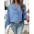 thumbnail image 4 of DOKOTOO Blouses for Women Plaid Button Down Ruffle V Neck Tunic Tops Casual Puff Long Sleeve Gingham Shirts S-2XL, 4 of 9