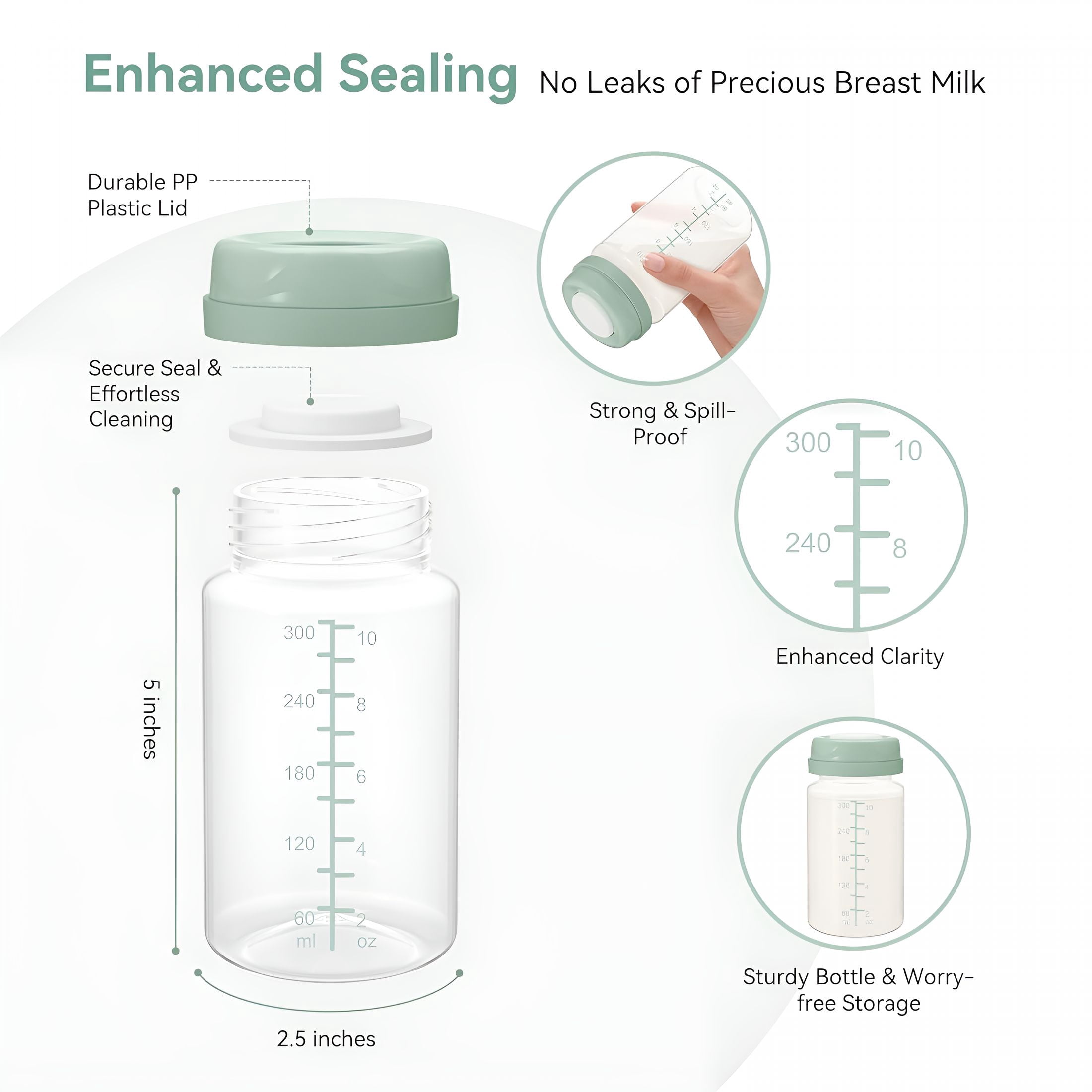 XIRQI 2026 New 10Oz Breast Milk Storage Bottle,Collection Bottle Container for Fridge,Pumping Bottles Compatible with Wide Neck Flange for Home,Daycare,Travel,Hospital,4Pcs