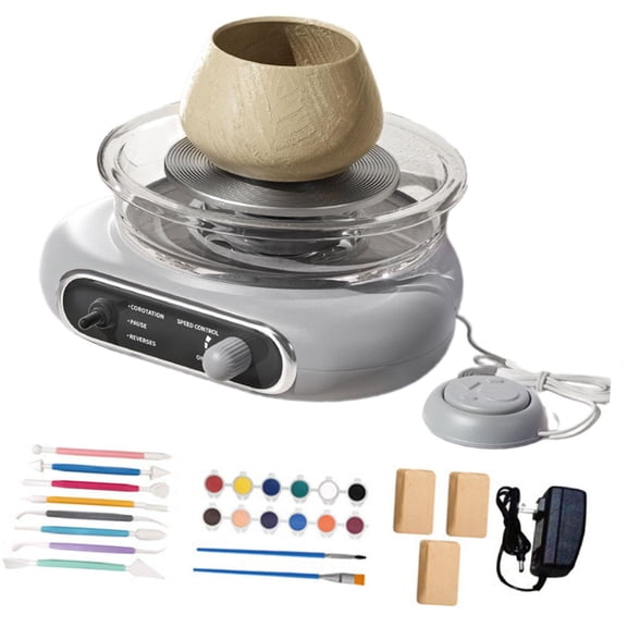 Tachiuwa Mini Pottery Wheel Kit with 8Pcs Sculpting Tools Compact Electric Clay Wheel for Children Adults Beginners DIY Craft Supplies Gray