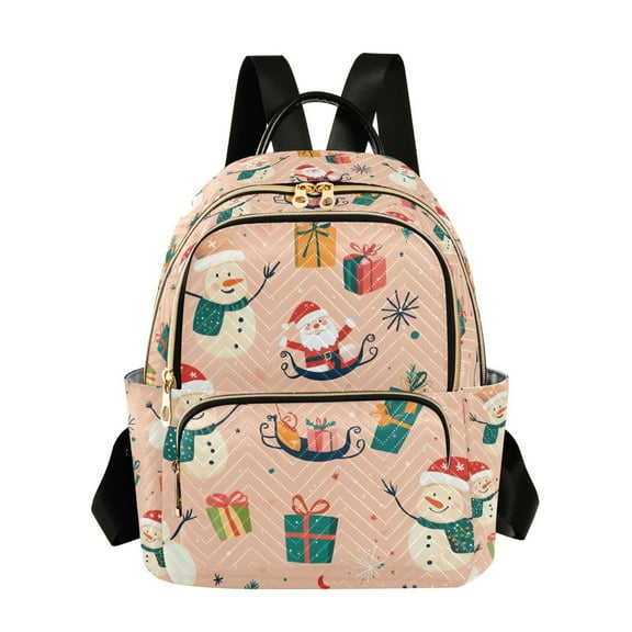 FORMRS Mini Backpack Purse for Women Travel Daypack Casual Shoulder Bag, Beige Christmas Snowman
