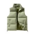 thumbnail image 2 of Men's Thickened Colorblock Full Zip Vest Fall Winter Warm Lightweight Stand Collar Sleeveless Vest for Outdoor Activities Gift,Green,S, 2 of 8