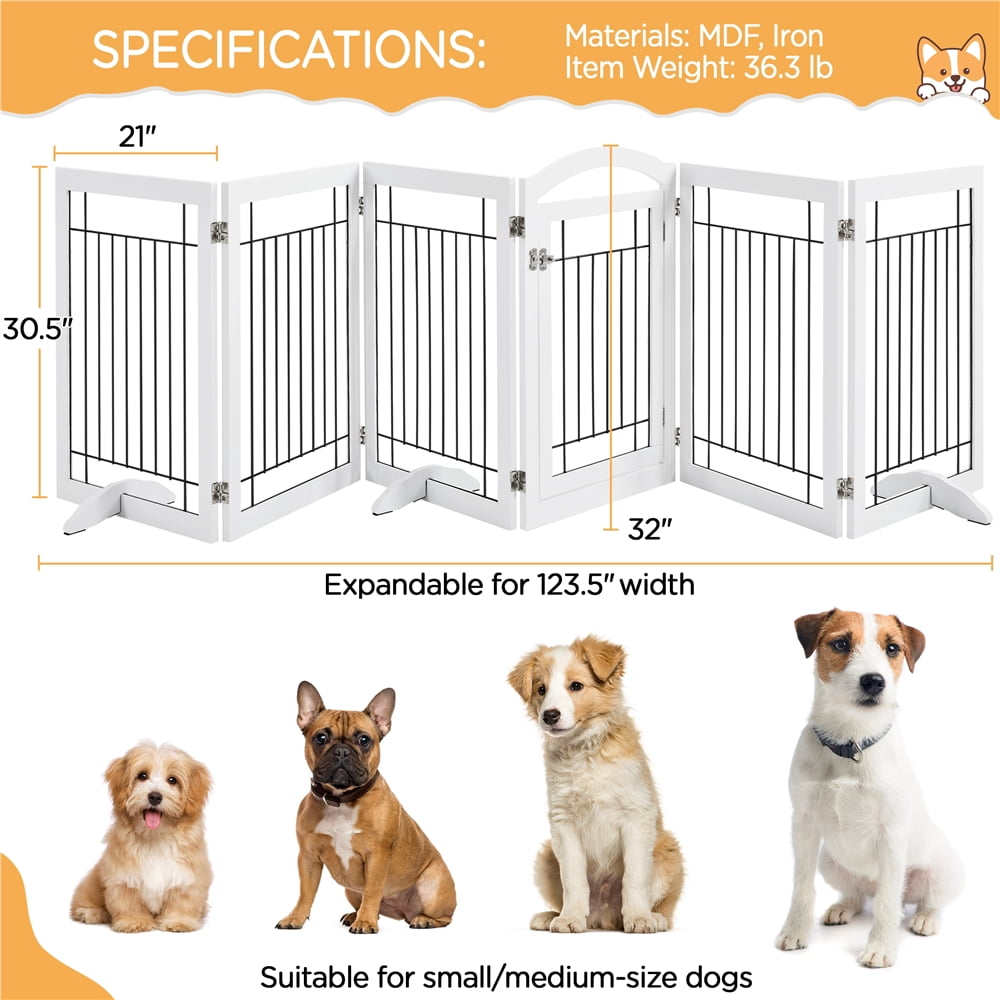 Yaheetech 32.5" Freestanding 6-Panel Foldable Pet Gate with Support Feet, White