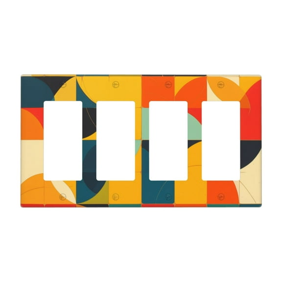 Colorful Abstract Vibrant Geometric Shape Curve Switch Cover Decorative Wall Plate / 4-Gang 4-Decor / Standard Size 4.5x8 in