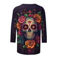 thumbnail image 4 of Haut pour Femme Imprimé Jour des Morts Manches 3/4 Col Rond Ample pour Chemise Décontractée à Manches Longues, Jour des Morts, 4 of 5