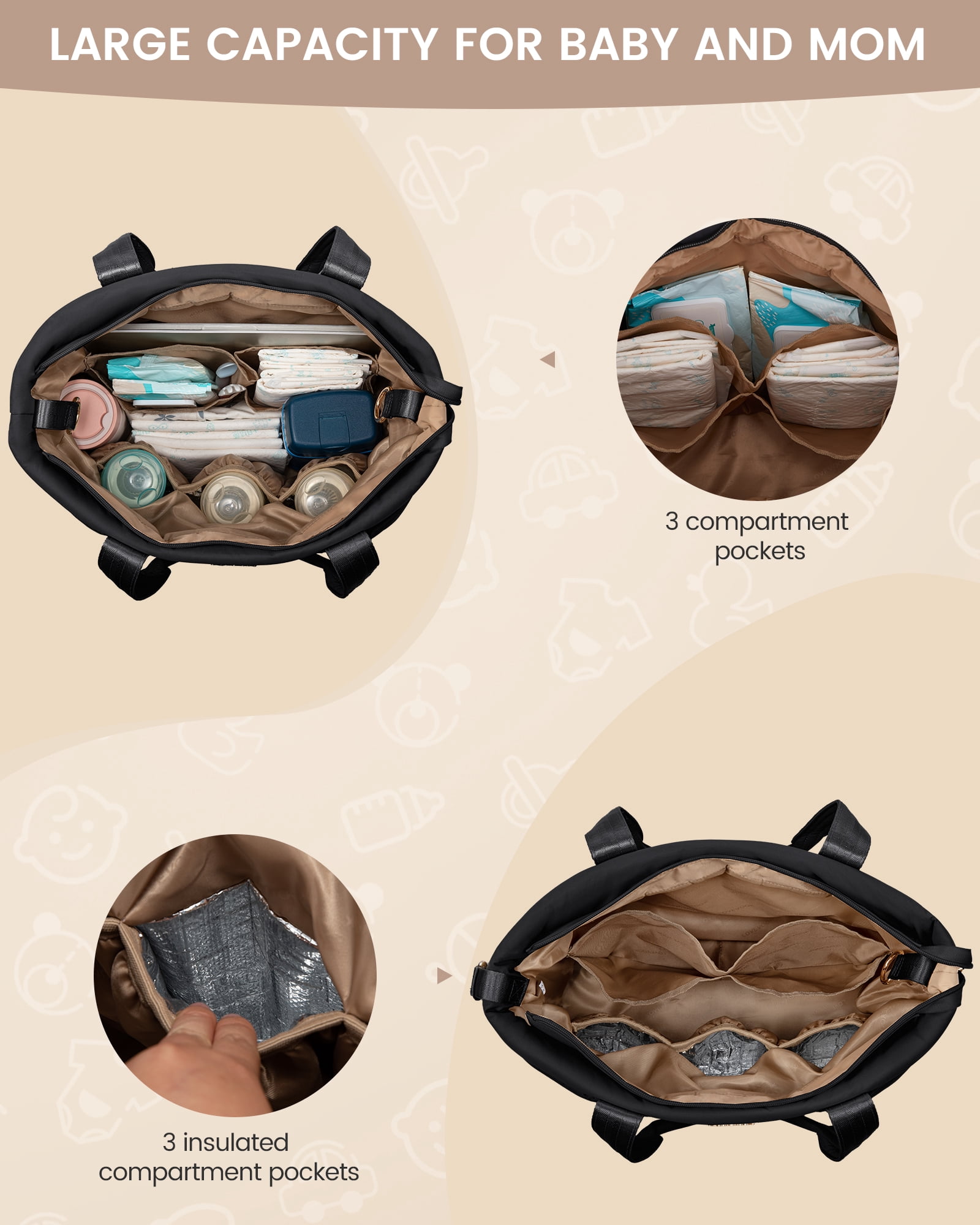 Lovevook Diaper Bag Tote,Fashion Mommy Tote Bag Work Travel Diaper Bag Fit up to 15.6inch Laptop Chic Puffer Fabric Soft & Comfortable