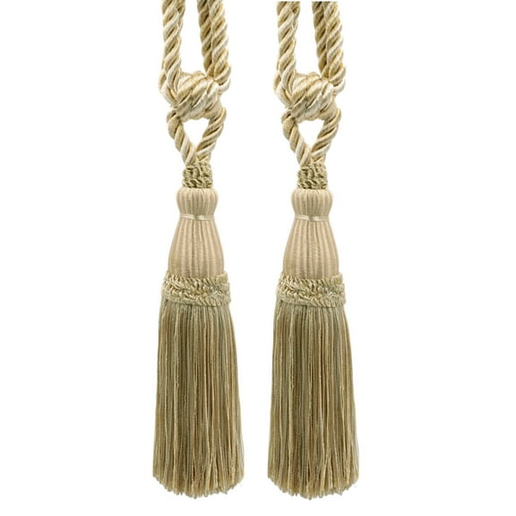 DECOPRO Elegant Lustrous Curtain Tassel Tieback, Tassel Length 8 1/2" (21.5cm), Spread 30" (76cm) # TBC085, Shell Ivory #PR01 (White Ivory, White Gold, Light Beige) Set of 2