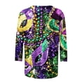 thumbnail image 5 of REORIAFEE Mardi Gras Women's T Shirts Stitch Crewneck 3/4 Sleeve T Shirt Glittering Beads Mask Crown Going Out Party Pullover Outfits 2024 Clothing Trendy Black XXXL, 5 of 5