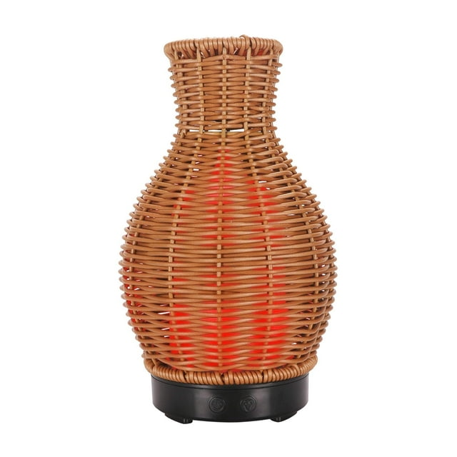 Humidificador difusor de aceite de ratán con luz que cambia de color Base negra
