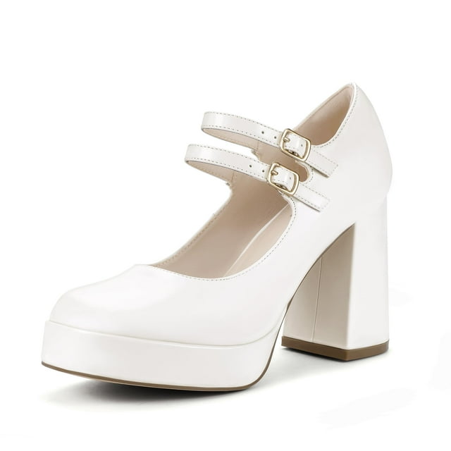 Zapatos IDIFU Mary Jane White Platform Chunky High Tacones para mujer